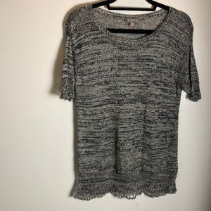 J.Jill 100% linen top Woven Black White Lace